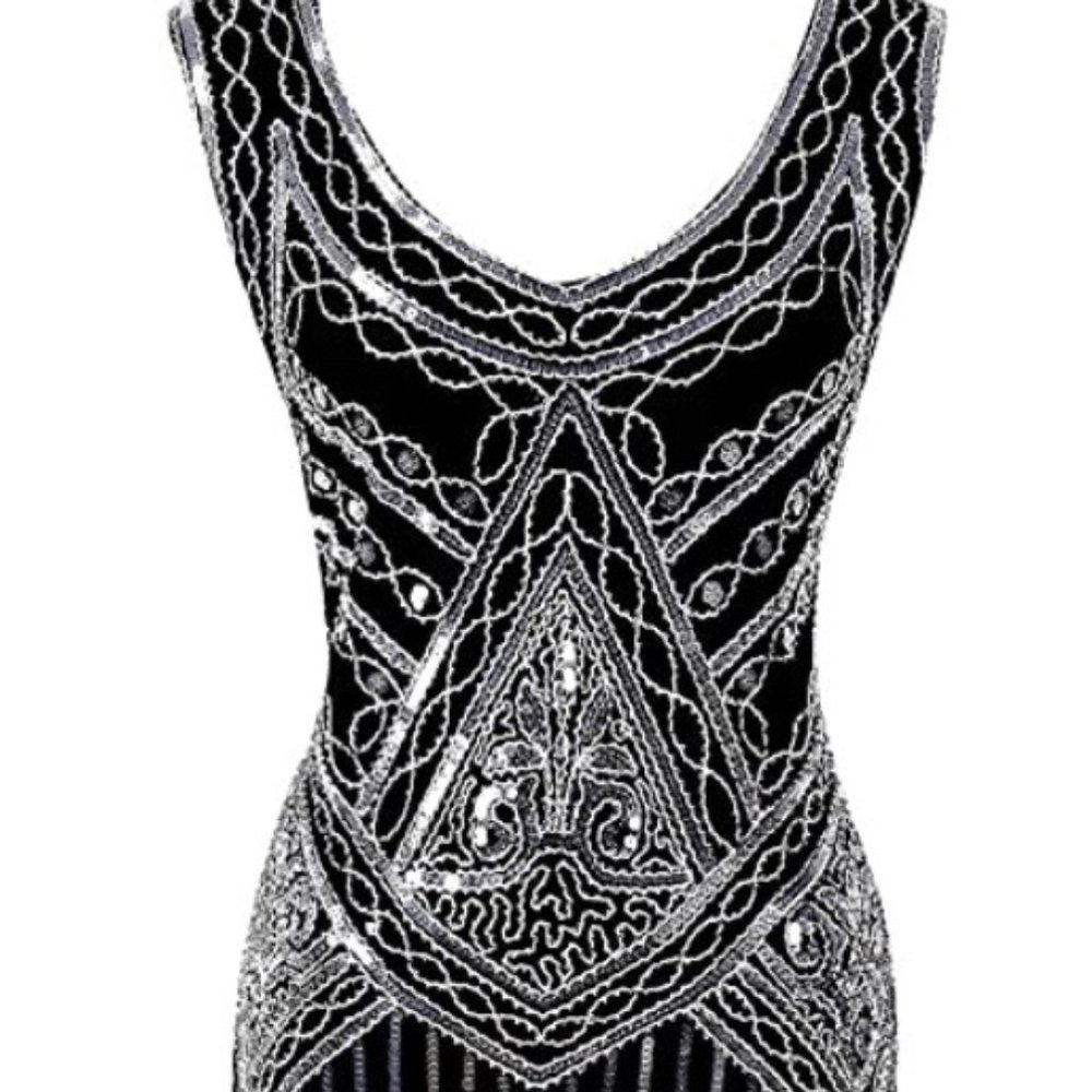Women's Vintage 1920s Sequin Beaded Tassels Hem